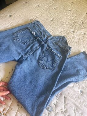 MOTHER Straight Leg Jeans in Medium Blue Denim